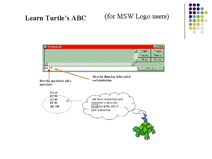 Learn Turtle’s ABC Press the spacebar to add a space here. (for MSW Logo