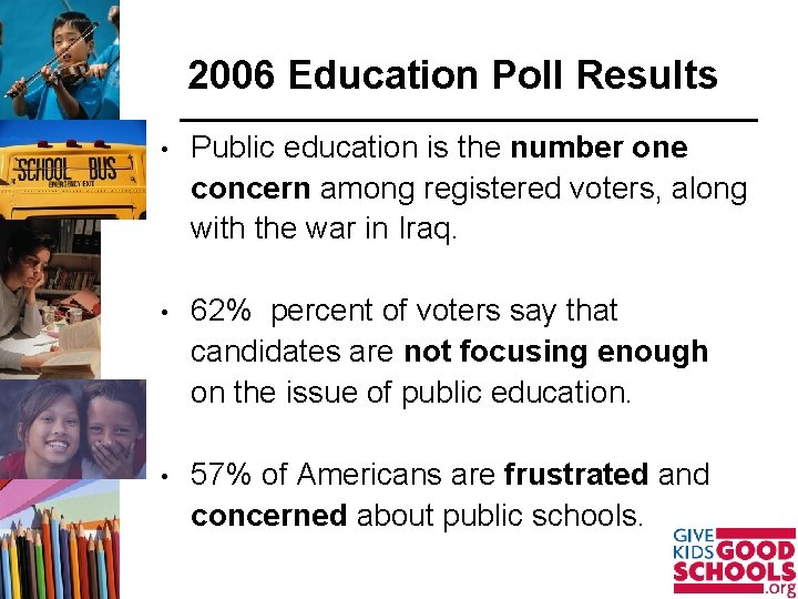2006 Education Poll Results • Public education is the number one concern among registered