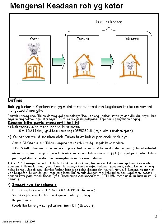 Mengenal Keadaan roh yg kotor Perlu pelepasan Kotor Terikat Dikuasai Definisi Roh yg kotor