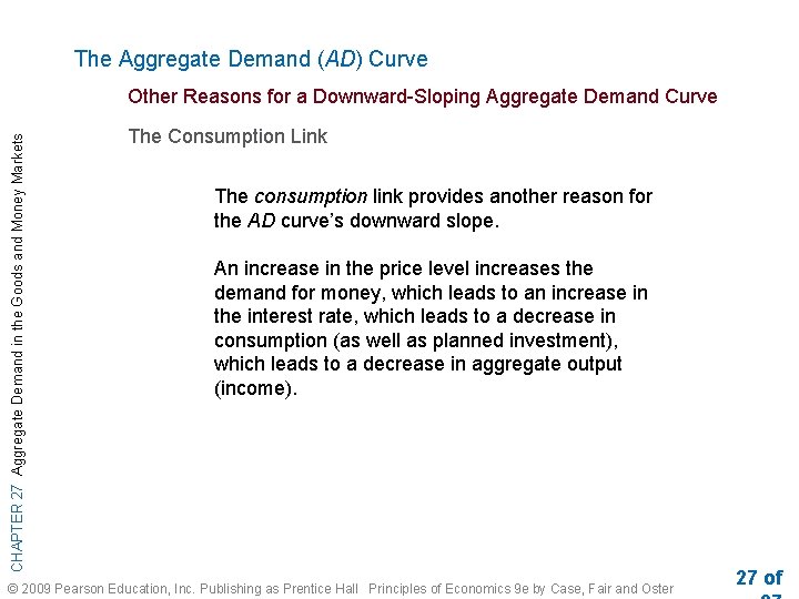 The Aggregate Demand (AD) Curve CHAPTER 27 Aggregate Demand in the Goods and Money