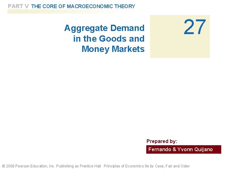 PART V THE CORE OF MACROECONOMIC THEORY 27 Aggregate Demand in the Goods and