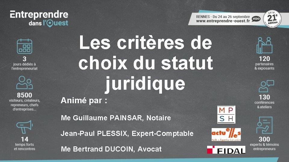 Les critères de choix du statut juridique Animé par : Me Guillaume PAINSAR, Notaire