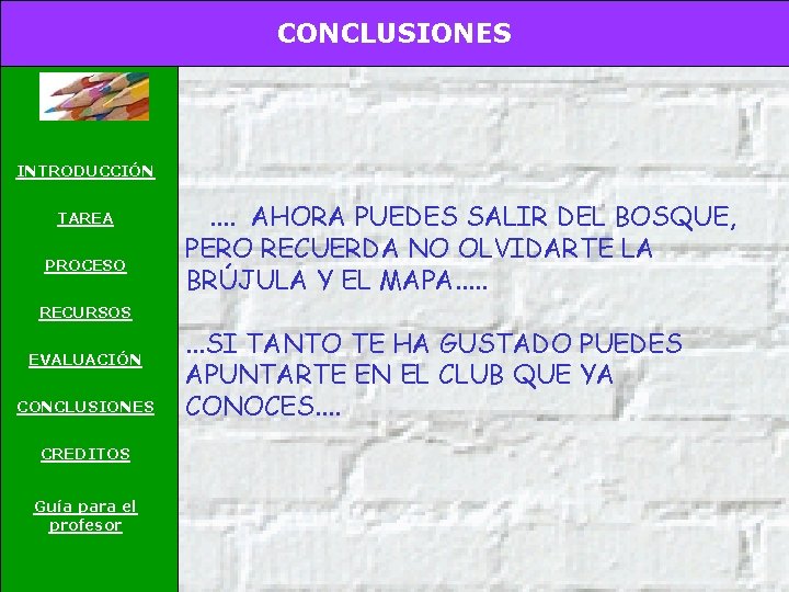 CONCLUSIONES INTRODUCCIÓN TAREA PROCESO . . AHORA PUEDES SALIR DEL BOSQUE, PERO RECUERDA NO