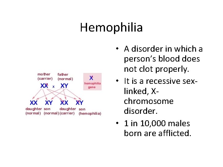 Hemophilia “Royalty Disease” • A disorder in which a person’s blood does not clot