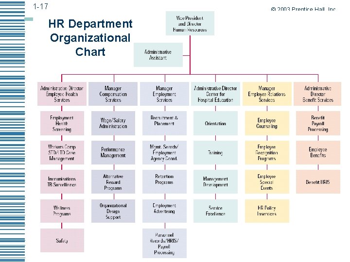 1 -17 HR Department Organizational Chart © 2003 Prentice Hall, Inc. 