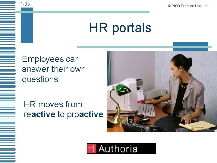 1 -33 © 2003 Prentice Hall, Inc. HR portals Employees can answer their own