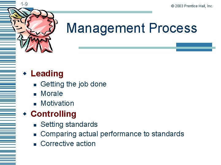 1 -9 © 2003 Prentice Hall, Inc. Management Process w Leading n n n