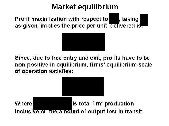 Market equilibrium Profit maximization with respect to , taking as given, implies the price