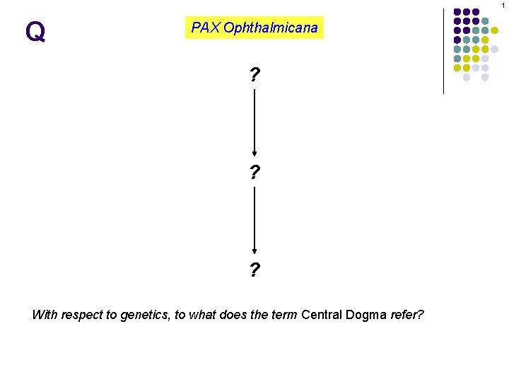 1 Q PAX Ophthalmicana ? ? ? With respect to genetics, to what does