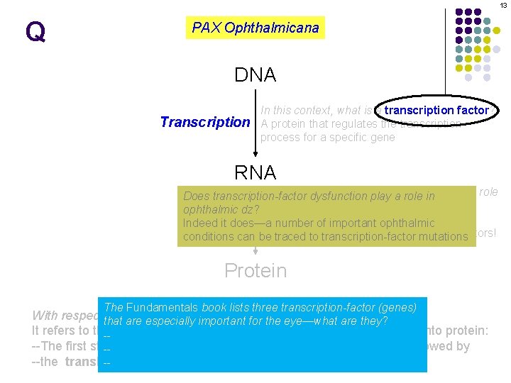13 Q PAX Ophthalmicana DNA Transcription In this context, what is a transcription factor?