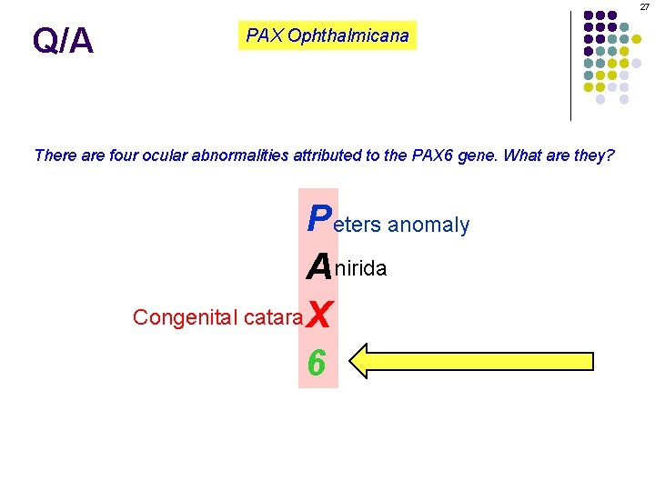 27 Q/A PAX Ophthalmicana There are four ocular abnormalities attributed to the PAX 6