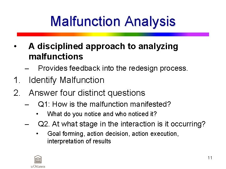 Malfunction Analysis • A disciplined approach to analyzing malfunctions – Provides feedback into the