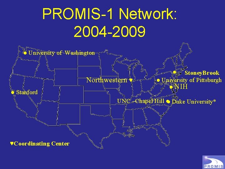 PROMIS-1 Network: 2004 -2009 ● University of Washington Northwestern ♥ ● Stanford ● Stoney.