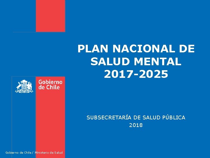 PLAN NACIONAL DE SALUD MENTAL 2017 -2025 SUBSECRETARÍA DE SALUD PÚBLICA 2018 Gobierno de