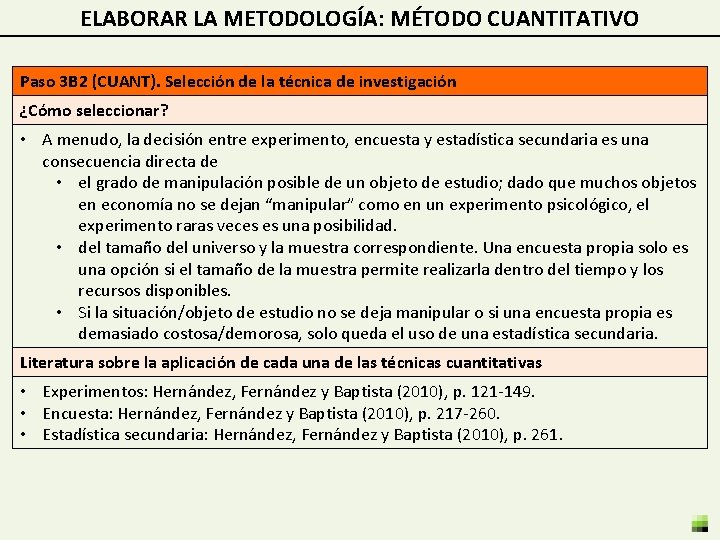 ELABORAR LA METODOLOGÍA: MÉTODO CUANTITATIVO Paso 3 B 2 (CUANT). Selección de la técnica