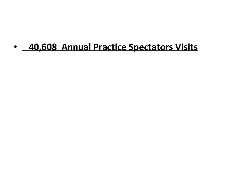  • 40, 608 Annual Practice Spectators Visits 