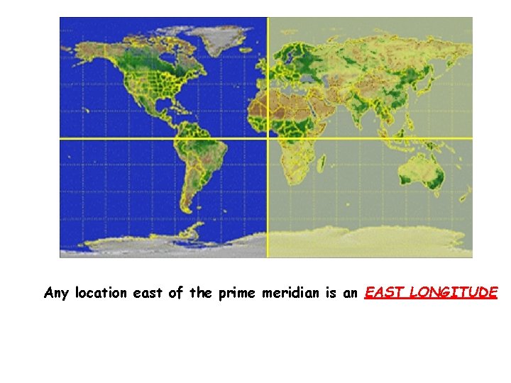 Any location east of the prime meridian is an EAST LONGITUDE 