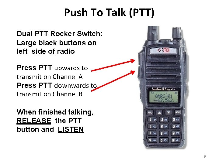 Push To Talk (PTT) Dual PTT Rocker Switch: Large black buttons on left side