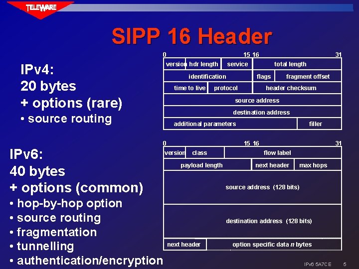 SIPP 16 Header 0 identification time to live 31 service version hdr length IPv