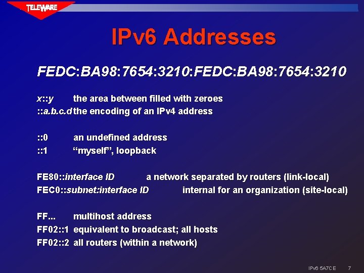 IPv 6 Addresses FEDC: BA 98: 7654: 3210: FEDC: BA 98: 7654: 3210 x: