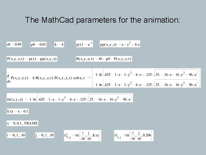 The Math. Cad parameters for the animation: 