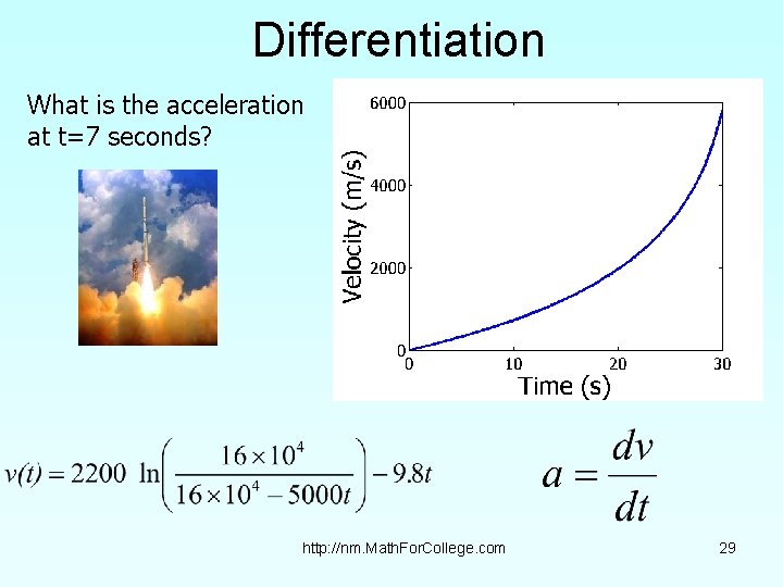 Differentiation What is the acceleration at t=7 seconds? http: //nm. Math. For. College. com