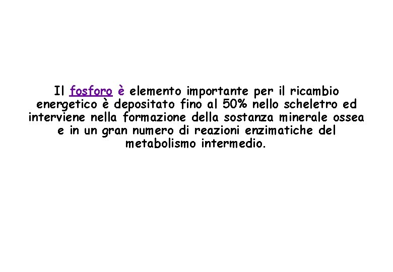 Il fosforo è elemento importante per il ricambio energetico è depositato fino al 50%