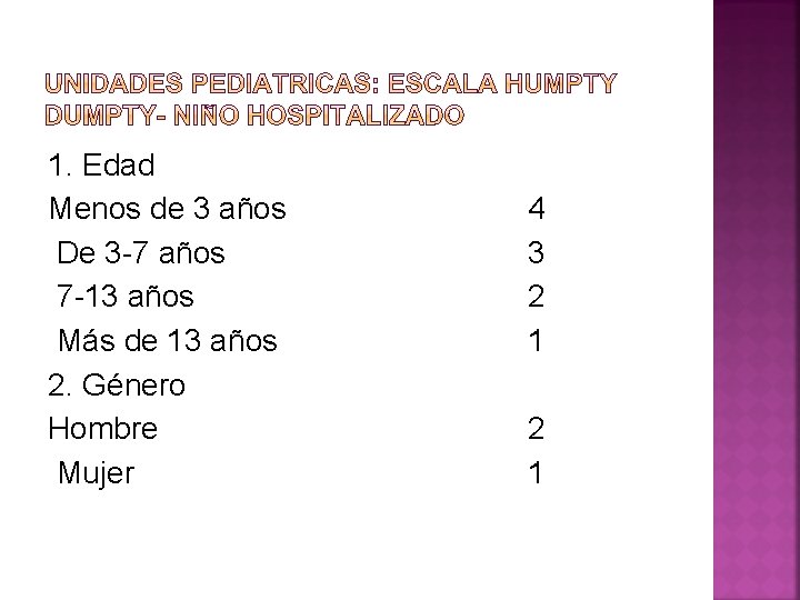 1. Edad Menos de 3 años De 3 -7 años 7 -13 años Más