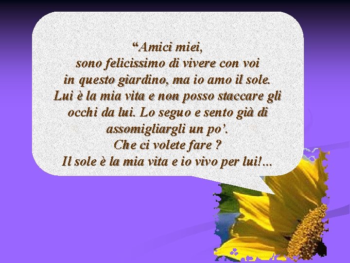 “Amici miei, sono felicissimo di vivere con voi in questo giardino, ma io amo