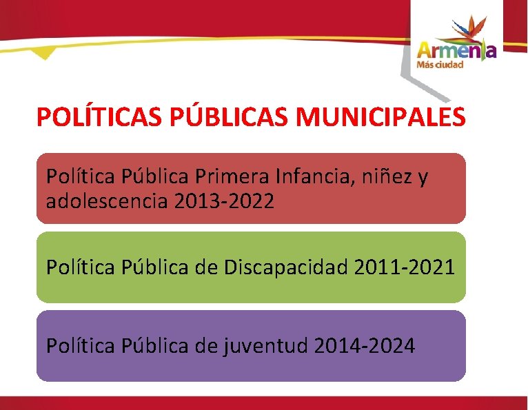 POLÍTICAS PÚBLICAS MUNICIPALES Política Pública Primera Infancia, niñez y adolescencia 2013 -2022 Política Pública