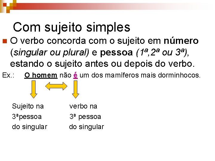 Com sujeito simples n O verbo concorda com o sujeito em número (singular ou