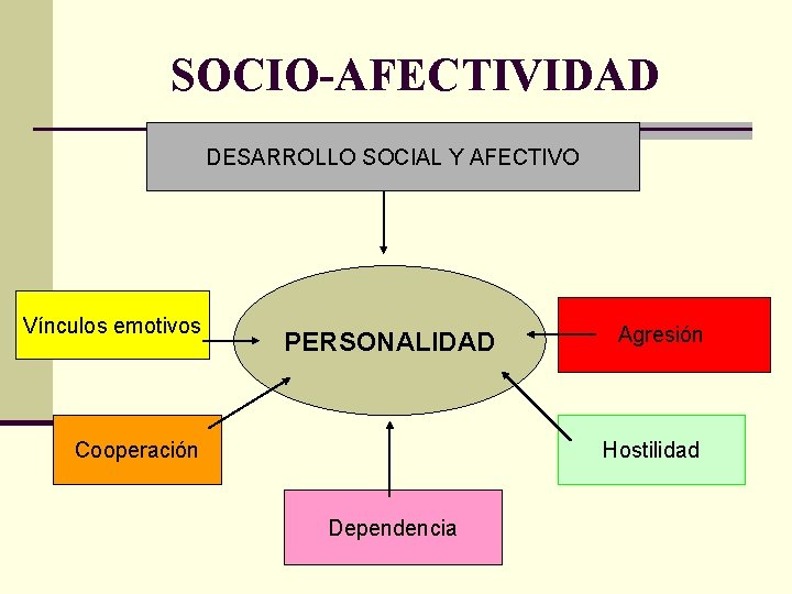 SOCIO-AFECTIVIDAD DESARROLLO SOCIAL Y AFECTIVO Desarrollo social y afectivo Personalidad Vínculos emotivos PERSONALIDAD Cooperación