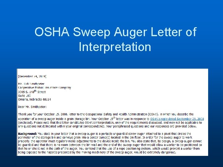 OSHA Sweep Auger Letter of Interpretation 