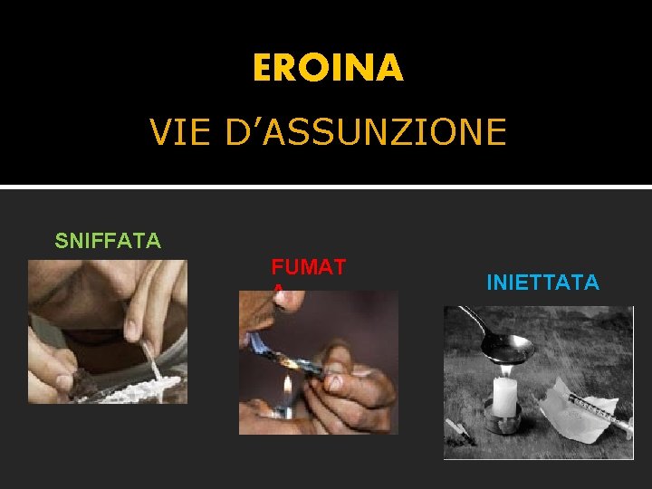 EROINA VIE D’ASSUNZIONE SNIFFATA FUMAT A INIETTATA 