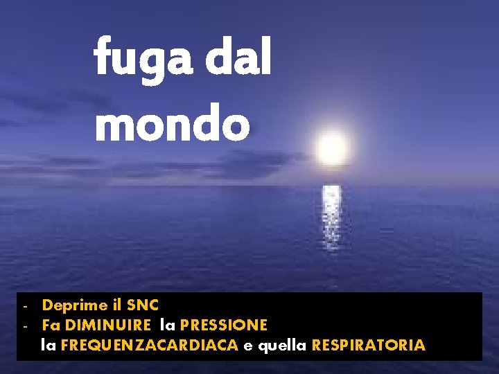 fuga dal EFFETTO RICERCATO mondo EROINA - Deprime il SNC - Fa DIMINUIRE la