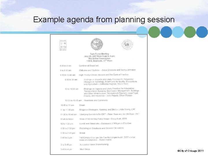 Example agenda from planning session ©City of Chicago 2011 