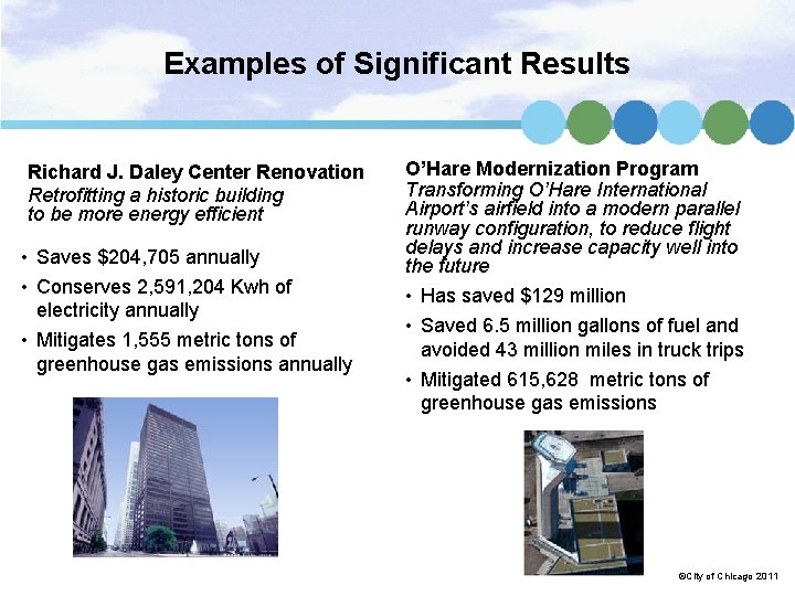 Examples of Significant Results Richard J. Daley Center Renovation Retrofitting a historic building to