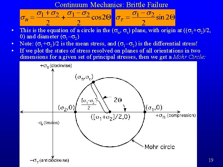 Continuum Mechanics: Brittle Failure • This is the equation of a circle in the