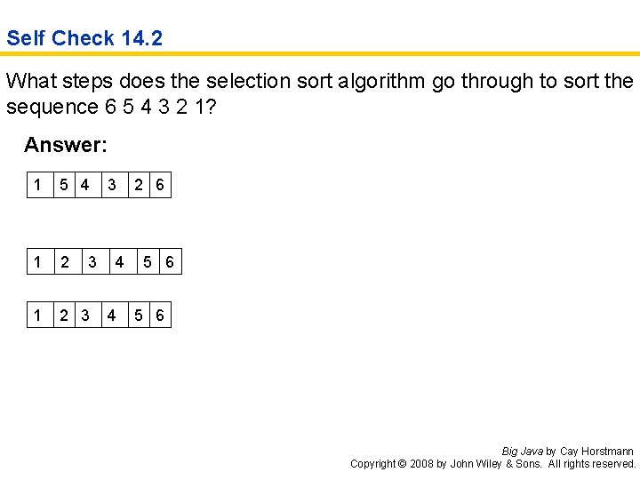 Self Check 14. 2 What steps does the selection sort algorithm go through to