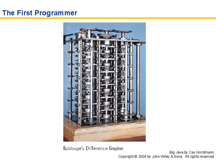 The First Programmer Big Java by Cay Horstmann Copyright © 2008 by John Wiley