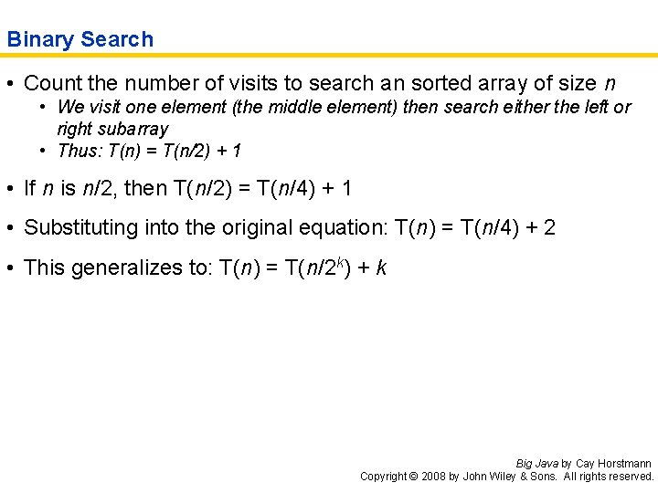 Binary Search • Count the number of visits to search an sorted array of