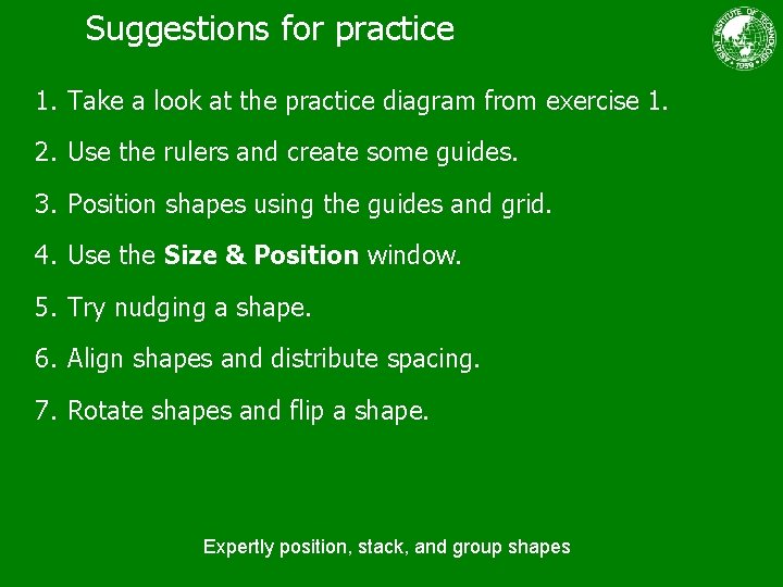 Suggestions for practice 1. Take a look at the practice diagram from exercise 1.