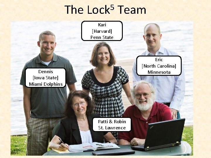 The Lock 5 Team Kari [Harvard] Penn State Eric [North Carolina] Minnesota Dennis [Iowa