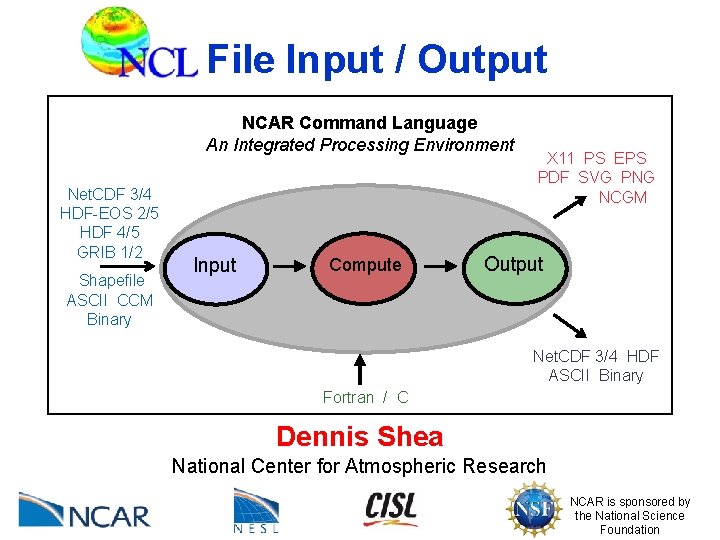 File Input / Output NCAR Command Language An Integrated Processing Environment Net. CDF 3/4