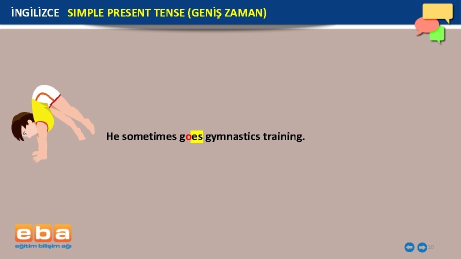 İNGİLİZCE SIMPLE PRESENT TENSE (GENİŞ ZAMAN) He sometimes goes gymnastics training. 10 