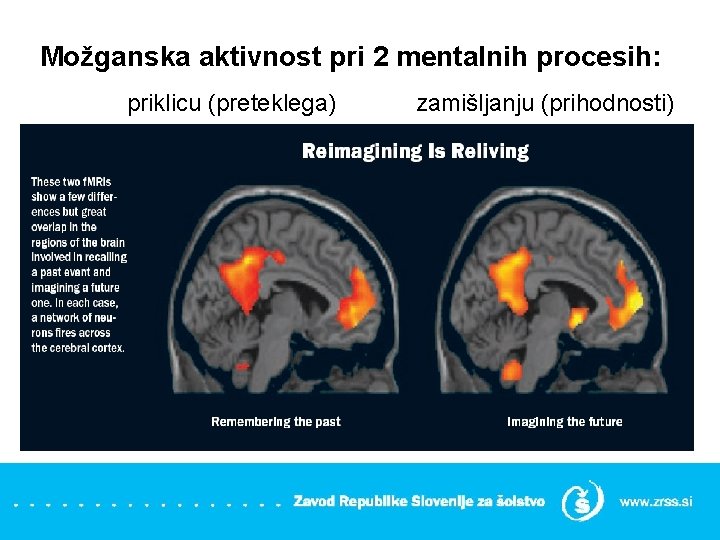 Možganska aktivnost pri 2 mentalnih procesih: priklicu (preteklega) zamišljanju (prihodnosti) 