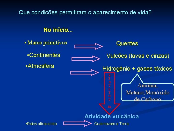 Que condições permitiram o aparecimento de vida? No início. . . • Mares primitivos