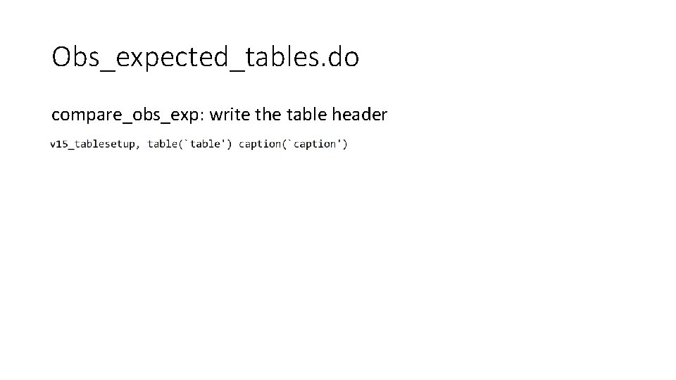 Obs_expected_tables. do compare_obs_exp: write the table header 