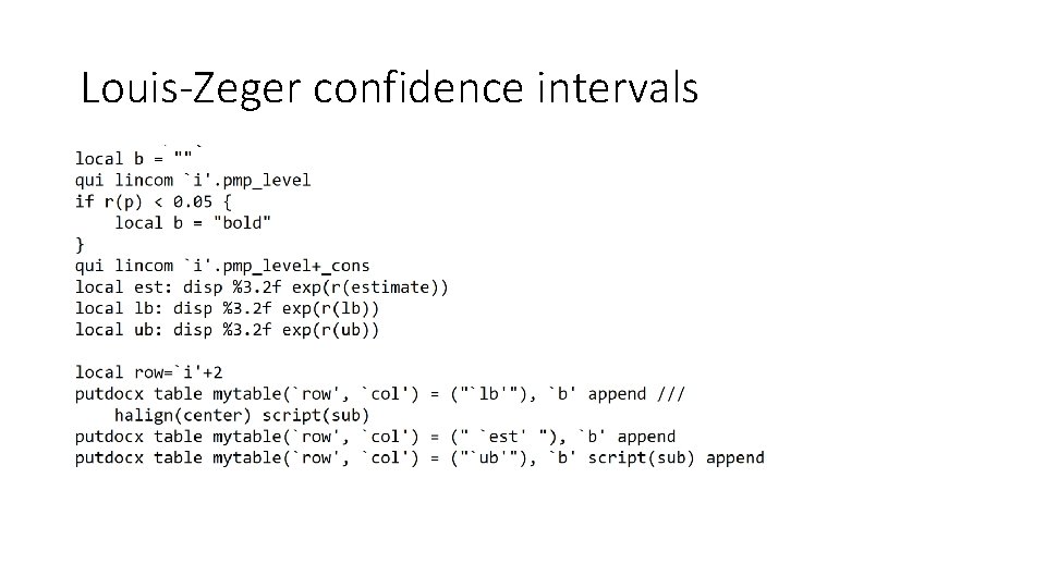 Louis-Zeger confidence intervals 