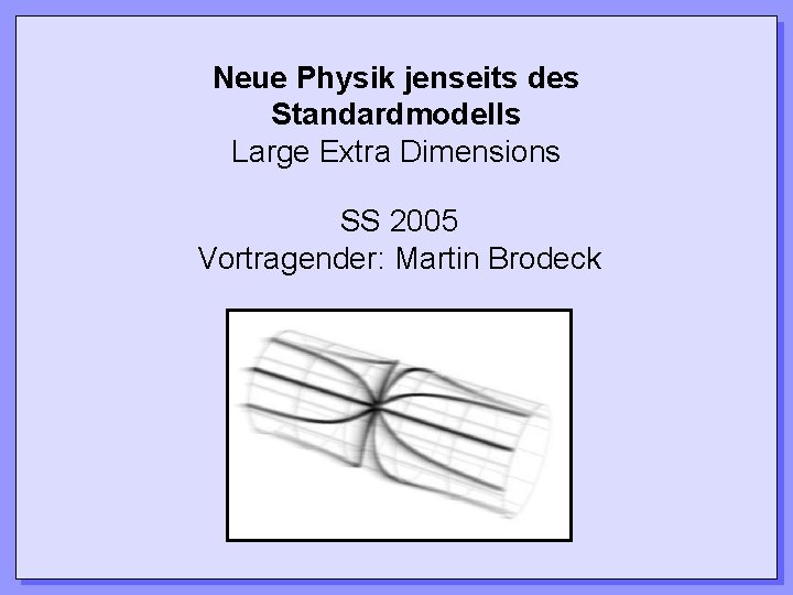 Neue Physik jenseits des Standardmodells Large Extra Dimensions SS 2005 Vortragender: Martin Brodeck 